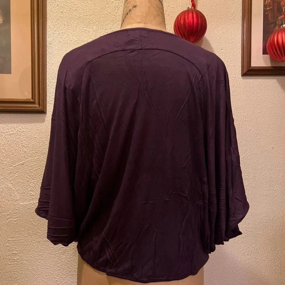 Dollz Eggplant V-neck Open Front Wrap Pullover Top Size L - Picture 5 of 9